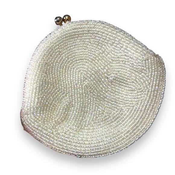 Vintage Cream Beaded Clutch With Wrist Strap And Change Purse - Picture 8 of 10